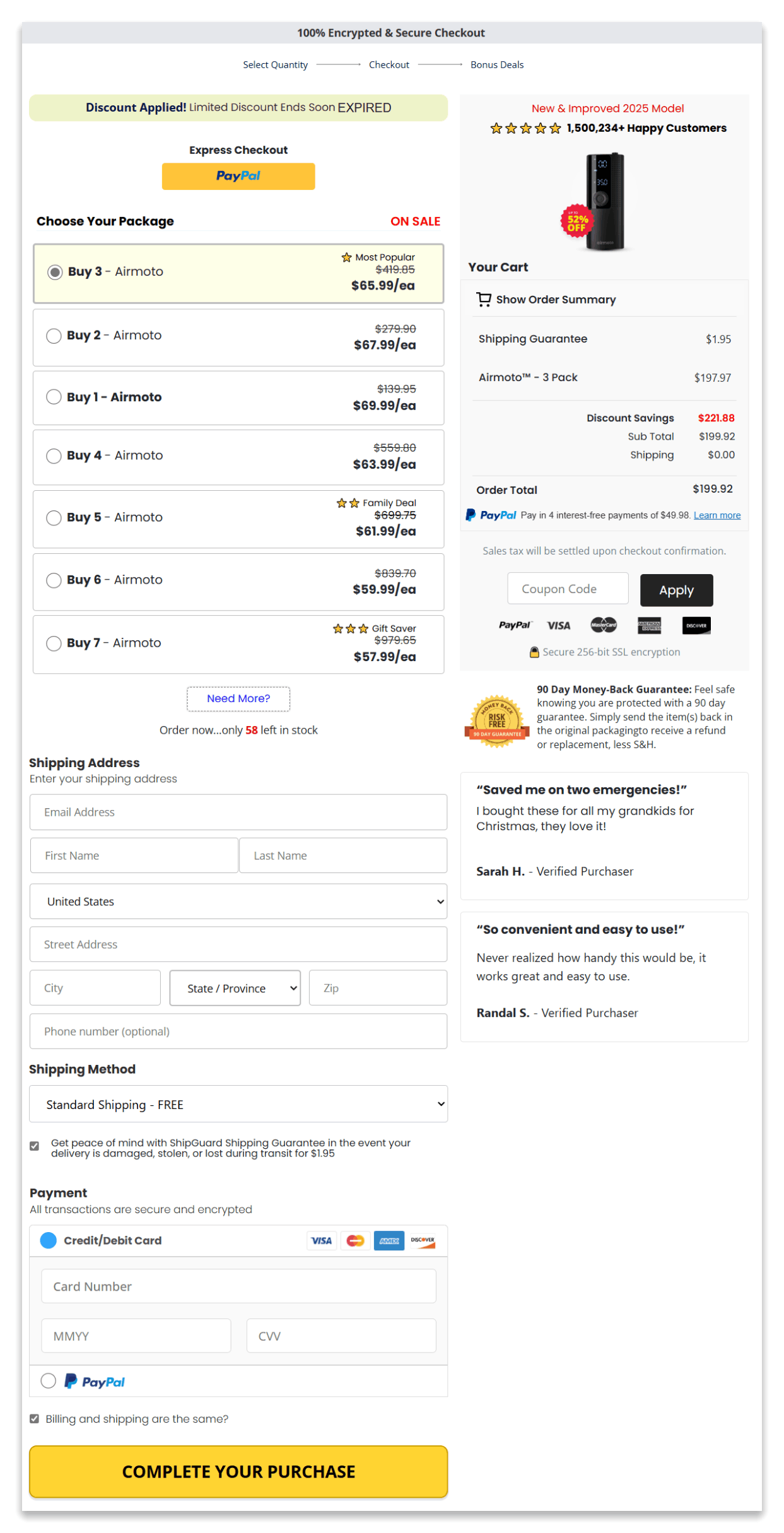 Airmoto secure checkout page